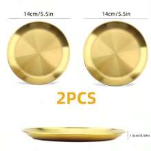 1 pieza/2 piezas Bandeja de acero inoxidable dorada para postre, café, plato occidental, plato de pizza, plato de comida para desayuno, café, té, bandeja decorativa dorada para servir, regalo de cumpleaños, suministros para fiestas de Acción de Gracias, Halloween, Pascua, Navidad (Dorado), Cocina, Regalo de Navidad