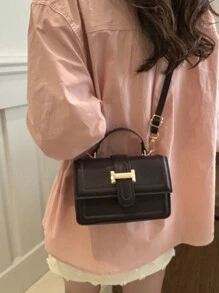 复古纯色极简金属锁扣方形单肩斜挎包，带迷你手提包，适合少女、大学生、年轻职业女性，可用于办公室、大学、工作、商务、通勤、户外、旅行等场合，复古风格女包，新年礼物佳选 - 棕色 - 查看 7