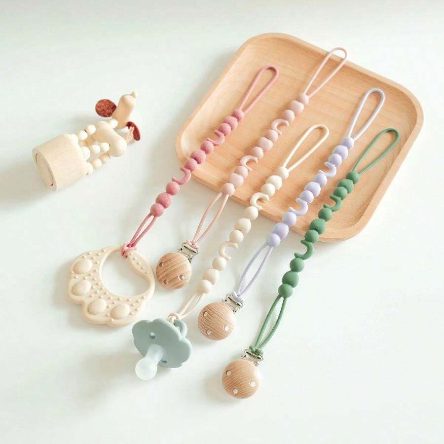 1 Gói Dây Đeo Núm Vú Giả Chống Rơi Cho Em Bé Có Kẹp Gỗ, Dây Đeo Silicon, Dây Đeo Đồ Chơi Cho Trẻ Em, Mềm Mại Và Đàn Hồi, Dây Đeo Phụ Kiện Xe Đẩy, Dây Đeo Thiết Yếu Khi Đi Du Lịch, Quà Tặng Cho Em Bé, Nhiều Màu Có Sẵn - Nhiều màu - Xem 1