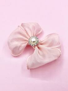 時尚貓咪造型珍珠光澤粉紅色蝴蝶結髮夾，可愛寵物髮飾犬貓裝飾髮夾 - 淺粉色 - 查看 6