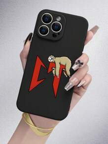 1pc Cute Funny Cartoon Style Black Frosted Case With Slouchy Sloth Pattern, Fully Covered Protection, Dustproof, Waterproof Soft Shell Compatible With IPhone