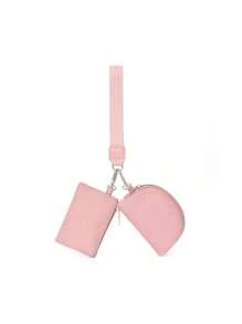 1 pieza Billetera llavero de doble bolsillo, Monedero de muñeca mini, Monedero portátil desmontable con correa para la muñeca, Carteras pequeñas, Bolsas de almacenamiento mini que ocupan menos espacio y son talla grande ligeras. Se puede guardar fácilmente en bolsillos, mochilas y bolsos, y es un excelente accesorio para diferentes escenarios como viajes, fitness y compras - Color rosa + beige