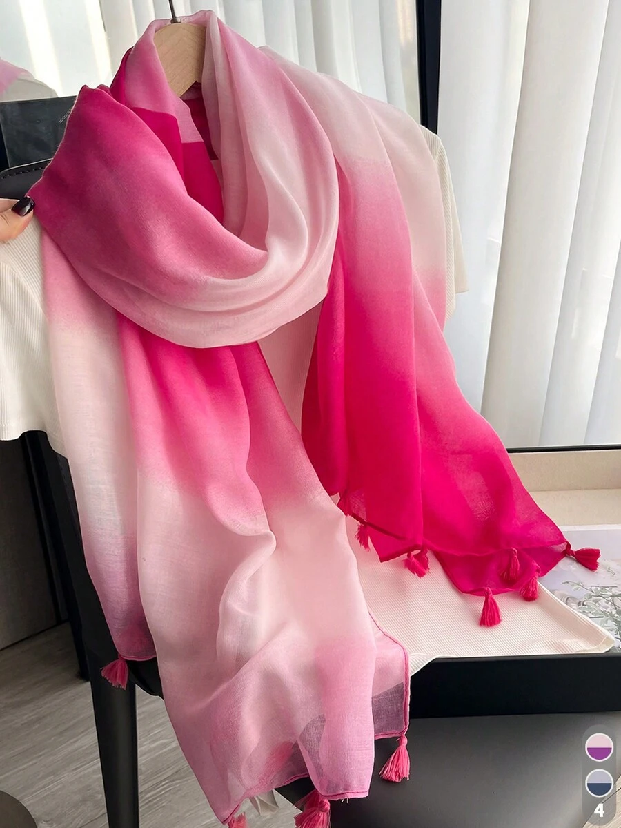 1pc Elegant Ombre Linen Pendant Scarf Women's Multi-Functional Fashion Shawl Decorative Long Scarf - Multicolor - View 1