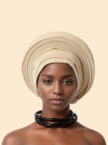 1件优雅重工闪光面料多层可调节头巾帽穆斯林非洲帽，适合日常佩戴、婚礼和派对、睡眠时佩戴。 - 彩色 - 查看 17