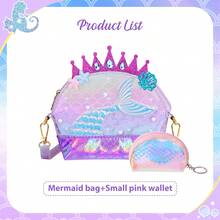 JYPS 2 件粉色贝壳/紫色美人鱼零钱包套装，包括小钱包，卡通可爱时尚，可调节肩带，拉链开合，适合外出、购物、聚会、野餐、学校，多功能储物钱包斜挎包，适合女孩、女孩、圣诞节、生日、返校的绝佳礼物 - 彩色 - 查看 1