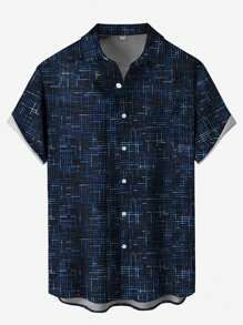 Men's Plus Size Hawaiian Vacation Casual Outdoor Geometric Line Art Pattern 3D Digital Print Lapel Pocket Loose Fit Holiday Leisure Short Sleeve Shirt - Multicolor - View 3