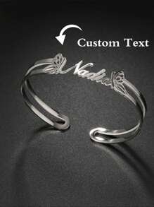 女士/女孩个性化姓名手链，不锈钢材质，可调节蝴蝶扣，金色，时尚，多色可选，复古，简约，Y2K风格，可定制，独一无二，是送给他/她的理想礼物，适合周年纪念日、生日、毕业典礼、舞会、派对等场合。 - BD0128 - 查看 4