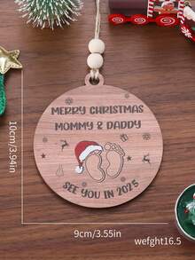 媽媽和爸爸聖誕快樂 2025 年再見裝飾品,懷孕公告裝飾品,給準父母的禮物,嬰兒送禮會禮物,聖誕樹懸掛裝飾,聖誕木製裝飾品家居裝飾,帶蝴蝶結掛繩 - 彩色 - 查看 10