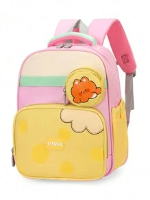 Cartoon Cute Little Tiger Lightweight Colorful Backpack With Coin Purse And Anti-Slip Shoulder Buckle For 3-6 Years Old Kids Kindergarten