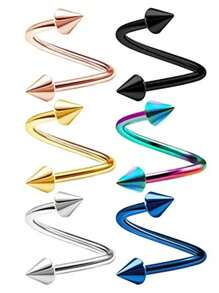 1 件装医用钢 S 螺旋耳环穿孔杠铃螺丝球耳软骨耳轮唇鼻环穿孔女士身体饰品 - 彩色 - 查看 6