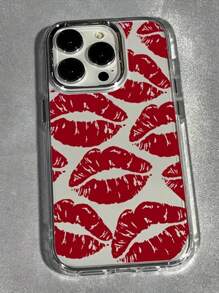 1pc Full Screen Red Lips Print Anti-Drop Shockproof Phone Case Compatible With IPhone 11/12/13/14/15 Pro/15 Plus/15 Pro Max