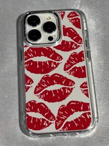 1pc Full Screen Red Lips Print Anti-Drop Shockproof Phone Case Compatible With IPhone 11/12/13/14/15 Pro/15 Plus/15 Pro Max