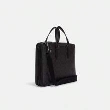 Coach Graham Slim Briefcase Messenger Bag Crossbody Bag Large Laptop Case For Business Office Work Computer In Signature Canvas,Outside Snap Pocket C8172 QBN3A - Black - View 2