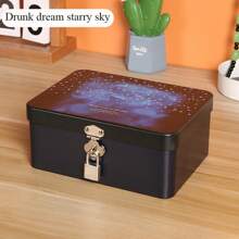 带锁和钥匙的复古锡盒，用于化妆品、文件、珠宝和其他家居用品的桌面收纳盒，适合返校使用
