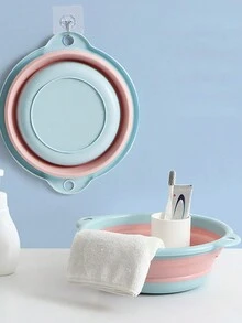 1 pieza Lavabo de plástico portátil de tamaño pequeño para uso en el hogar y viajes, cubo plegable para bañarse - Ideal para dormitorio de estudiantes - Azul - Ver 3