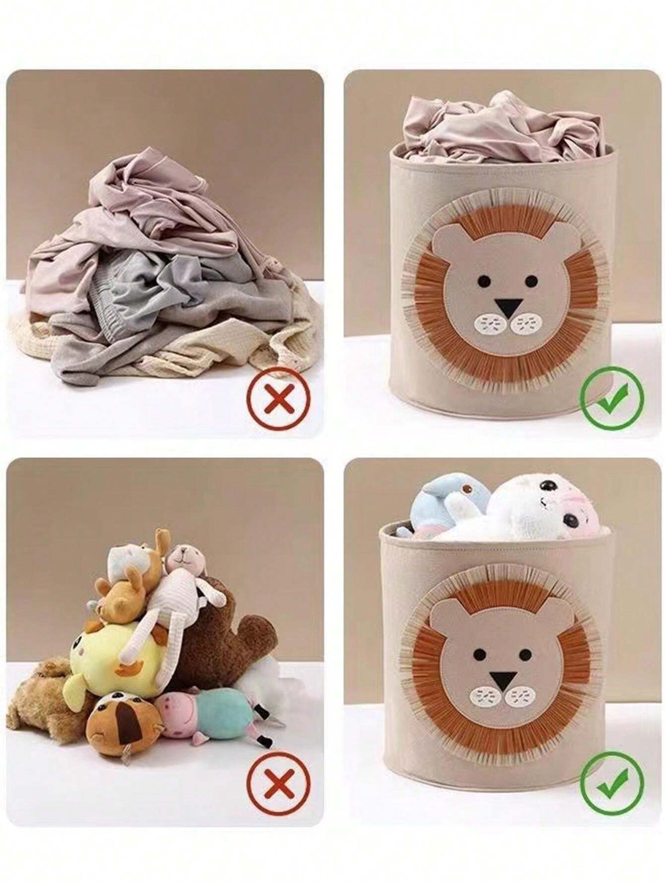 Kids Baby Foldable Laundry Hamper Up Animal Laundry Basket Bag Toys Storage Dirty Washing Clothes & Toy Storage Organizer