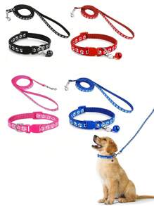 1 Set Of Cute Dog Paw Print Leash And Collar Set, Made Of Polypropylene Material With Bell, Equipped With Adjustable Buckle, Fashionable And Collar, Suitable For Small Dogs And Cats, With Multiple Colors To Choose From