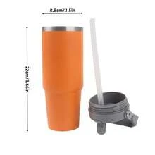 30盎司/900毫升大不鏽鋼保溫車用杯-保溫、防漏、附帶吸管、無電池、便攜式，適用於熱飲和冷飲的便攜車用杯、汽車咖啡杯、不鏽鋼雙層杯 - 橘色 - 查看 2
