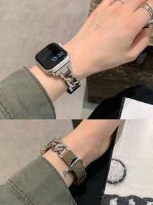 1 条 Apple Watch 表带金属牛仔链银色缝线皮革表带棕色，兼容 Apple Watch Series Ultra 2/1 S 9/8/7/6/5/4/3/2 Se，尺寸 38 毫米 40 毫米 41 毫米 42 毫米 44 毫米 女款，备注：适合腕长 120 毫米 - 180 毫米，更适合纤细手腕，时尚 Ins 风格，透气柔软，佩戴舒适。Apple WatchBand - 摩卡棕 - 查看 5