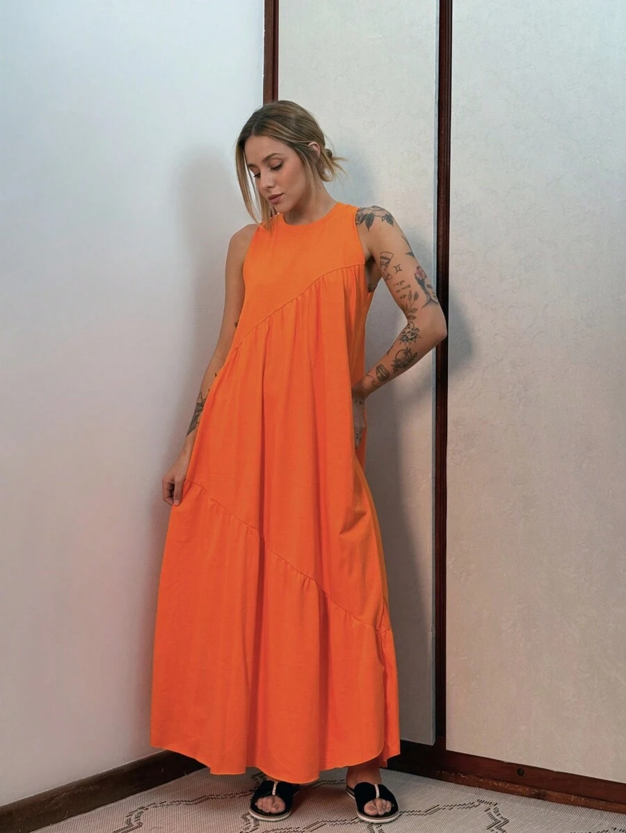 Women Long Dresses - Orange - View 1