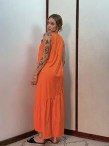Women Long Dresses - Orange - View 2