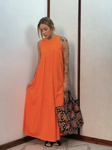 Women Long Dresses - Orange - View 3