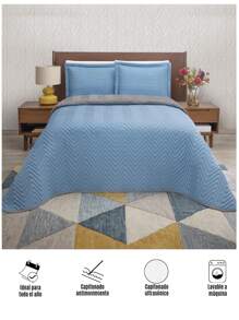 Home Elephant Edredón Ligero con Funda Capitonada Matrimonial Dos Vistas Suave - Azul - Ver 3
