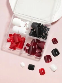 VV MEI JIA ER 96 piezas (Blanco/Negro/Rojo cereza/Rojo - Mezcla de 4 colores) Uñas postizas cuadradas cortas para los dedos de los pies, diseño de cobertura total, 4 piezas de uñas postizas brillantes para los dedos de los pies, set de manicura de verano, adecuado para mujeres y niñas, incluye caja de almacenamiento reutilizable - Multicolor - Ver 6