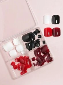 VV MEI JIA ER 96 piezas (Blanco/Negro/Rojo cereza/Rojo - Mezcla de 4 colores) Uñas postizas cuadradas cortas para los dedos de los pies, diseño de cobertura total, 4 piezas de uñas postizas brillantes para los dedos de los pies, set de manicura de verano, adecuado para mujeres y niñas, incluye caja de almacenamiento reutilizable - Multicolor - Ver 5