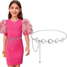 流行的金/銀色女用腰鏈，適用於鄉村音樂節派對裝飾，可搭配裙裝和牛仔褲，月形雙環金屬腰帶