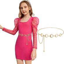 流行的金/銀色女用腰鏈，適用於鄉村音樂節派對裝飾，可搭配裙裝和牛仔褲，月形雙環金屬腰帶