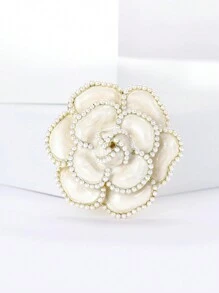 1 件时尚珐琅仿珍珠山茶花胸针，适合女士日常佩戴情人节、妈妈、母亲、母亲节、礼物