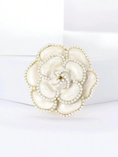 1 件时尚珐琅仿珍珠山茶花胸针，适合女士日常佩戴情人节、妈妈、母亲、母亲节、礼物