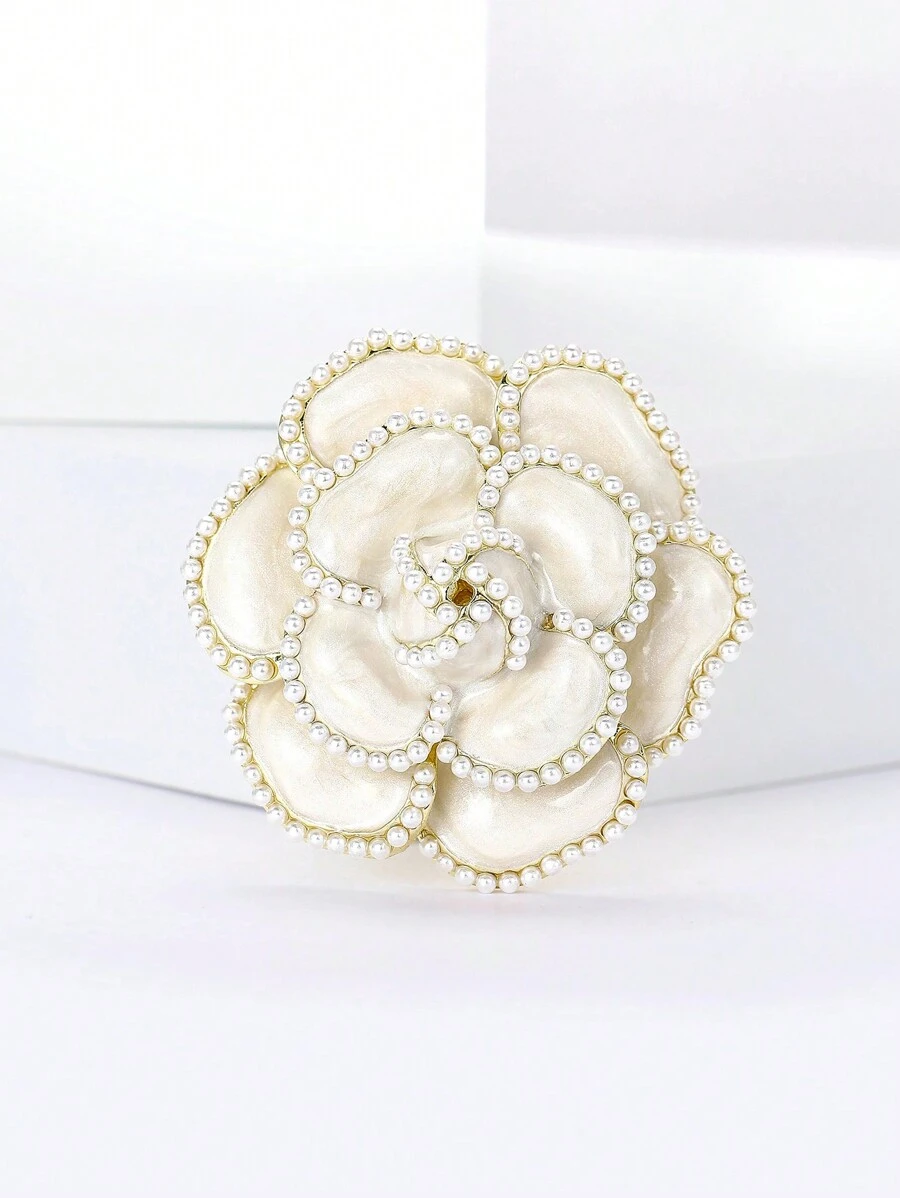 1 件时尚珐琅仿珍珠山茶花胸针，适合女士日常佩戴情人节、妈妈、母亲、母亲节、礼物