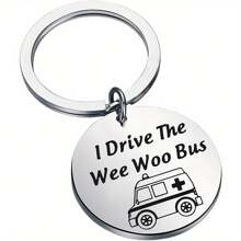 Funny I Drive The Wee Woo Bus Gift Stainless Steel Keychain Graduation Gift Couple Accessories Keychain - Silver - View 1