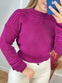 Women Knit Tops - 玫瑰紅 - 查看 4