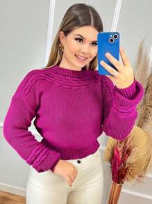 Women Knit Tops - 玫瑰紅 - 查看 5