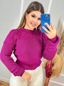 Women Knit Tops - 玫瑰紅 - 查看 3
