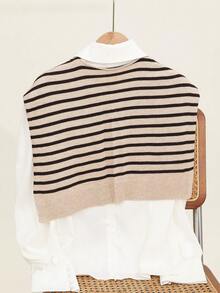 1pc Handmade Crochet Striped Women's Shawl Wrap Cardigan For Summer Air-Conditioning Protection, Spring Autumn Hollow Collar Cape Shawl, New Fashion Professional Commute Style - Striped Fake Collar - View 9