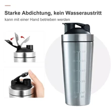 Protein Shaker Bottle Leak-Proof Metal Shaker Cup Stainless Steel Protein Mixer - Silver - View 4