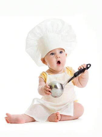 Set de 2 piezas de disfraz de fotografia de bebé chef, incluye gorro de chef blanco y delantal, accesorios de fotografía unisex para bebé, decoraciones y regalos para baby shower, Pascua, niñas/niños