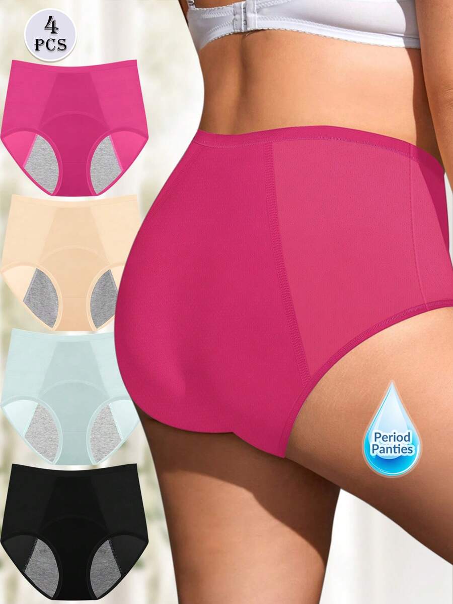 MIOTAN 4入組女士大碼三角生理褲，防漏、快乾、吸汗、透氣網眼孔設計