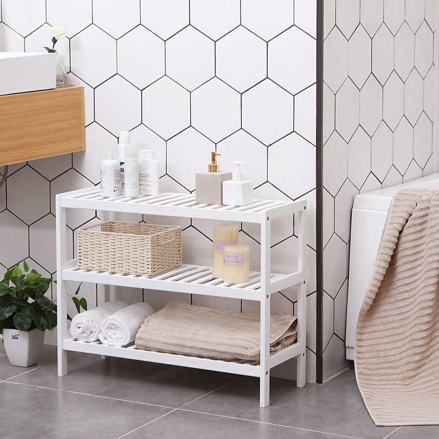 SONGMICS Schuhregal mit 3 Ebenen, Schuh-Organizer mit 2 Ebenen, aus Bambus, Regal für Schuhe, Schuhablage, Standregal, Schuhaufbewahrung, für Wohnzimmer, Flur, Schlafzimmer, weiß LBS213WT - Weiss - Übersicht 1