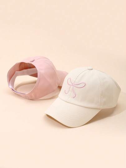 Bow Decor Girls' UV Ion Sun Hat, Kids Fashion Visor Cap, Half-Brim Princess Summer Sun Hat