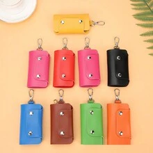 1pc Minimalist PU Leather Key Chain Cover, Compact Multifunctional Car Key Holder, Keychain Accessories Gift - one-size - View 1