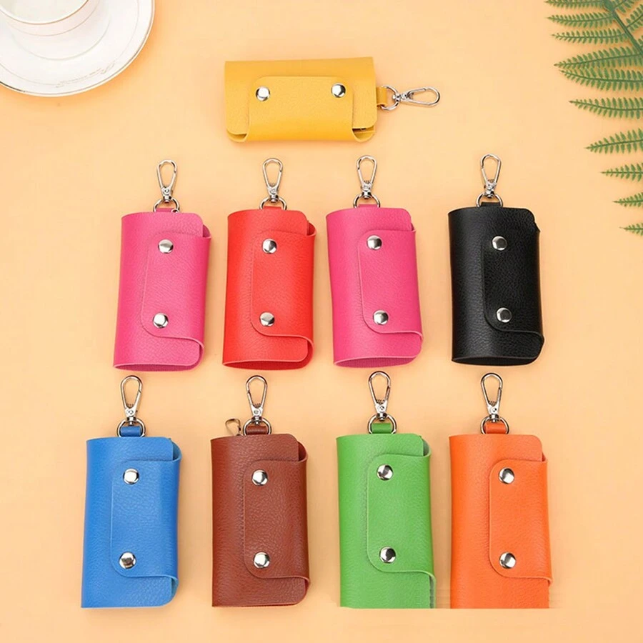 1pc Minimalist PU Leather Key Chain Cover, Compact Multifunctional Car Key Holder, Keychain Accessories Gift - one-size - View 1