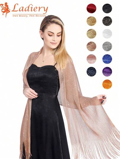 1 件时尚性感流苏纯色防晒透气披肩围巾，超大尺寸，适合新娘派对和日常穿着，女士配饰女士