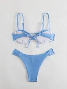 New Arrival Solid Color European & American Style Swimwear Bikini For Beach Vacation Summer - Baby Blue - View 2