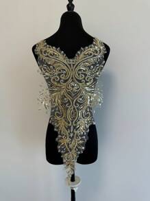 Lace Applique With Beaded Sequin Embroidery Floral Back Lace Appliques Patches For Craft Projects (Golden) - Gold - View 7