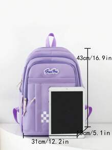 Women's Plaid College Style Backpack, Crossbody Bag, Pencil Case And Casual Student Backpack Set, Preppy & School Bag Set For The First Day Of School - Purple - View 4